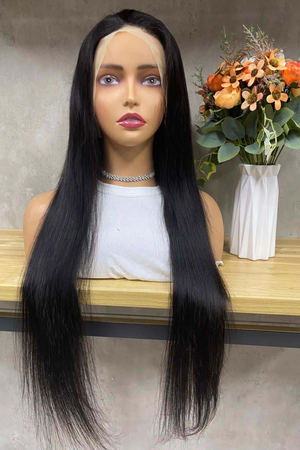 Perruque brésilienne, 100% cheveux humains, lace frontal, lisse, 180%