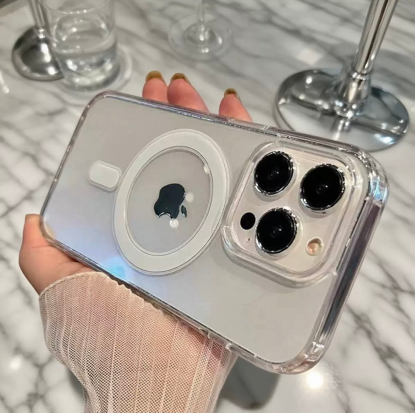 Étui magnétique transparent de protection pour téléphone portable