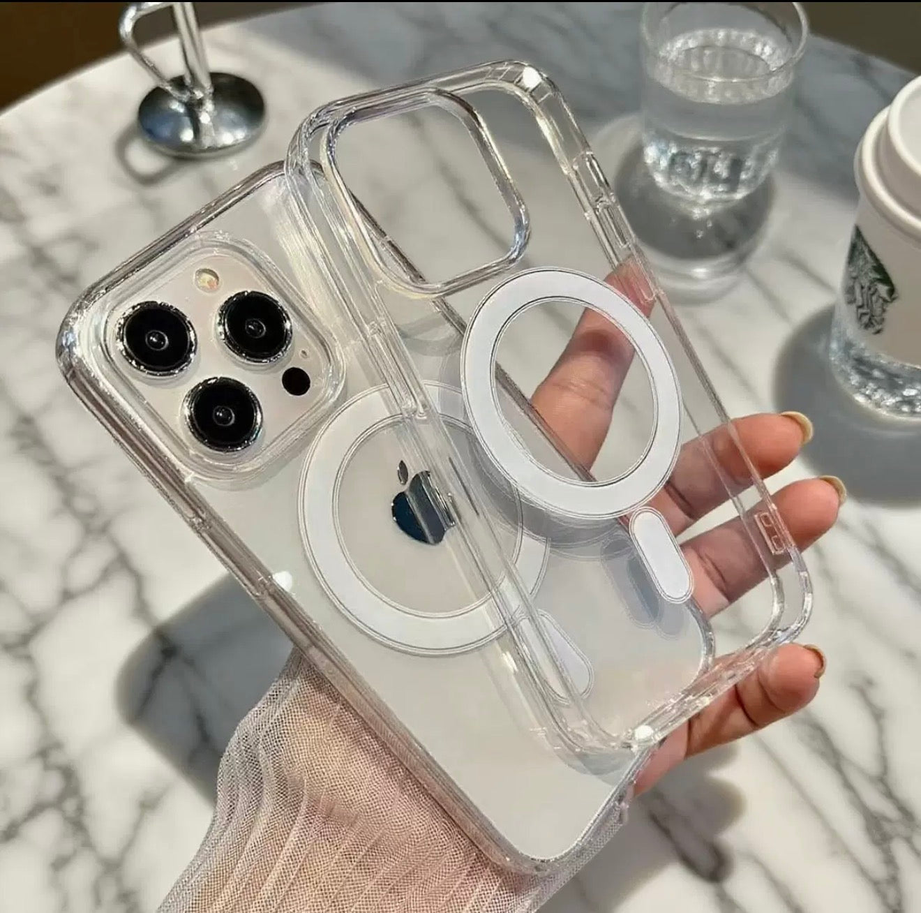 Étui magnétique transparent de protection pour téléphone portable